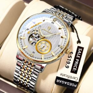 POEDAGAR 1416 New Luxury Man Watch Tourbillon Stainless Steel Men Waterproof Automatic Mechanical Hollow Out Men's Watches