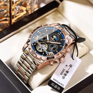 POEDAGAR 1410 Men Fashion Luxury Business Male Wristwatch Waterproof Hollow Out Moon Phase Mechanical Automatic Movement Watch