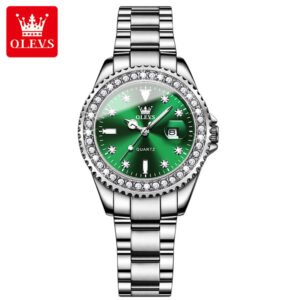 OLEVS 9945 Watch Women's Round Green Fashion Luxury Brand Stainless Steel Simple Quartz Women Watch High Quality Casual Watch